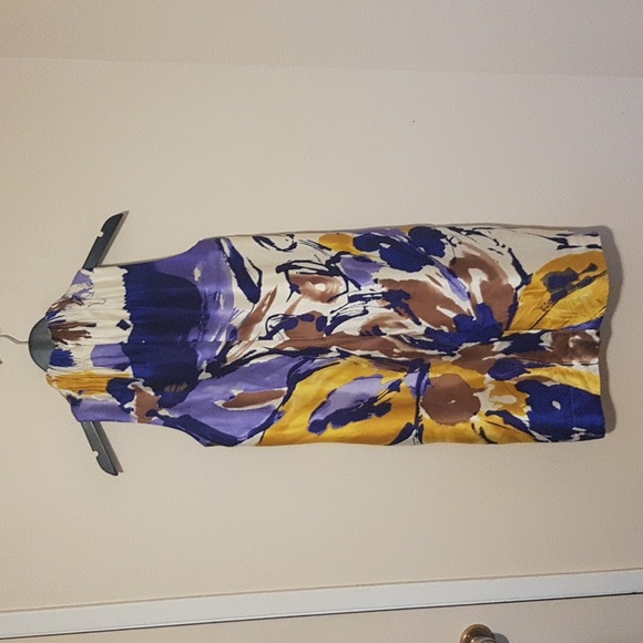 Taylor 100% silk yellow and purple abstract collared midi dress - Picture 5 of 7